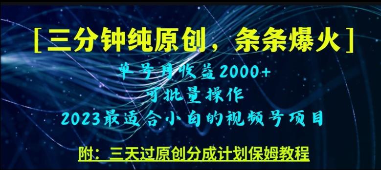 三分钟制作视频号纯原创，条条爆款，轻松月入过万【揭秘】-搞钱日记