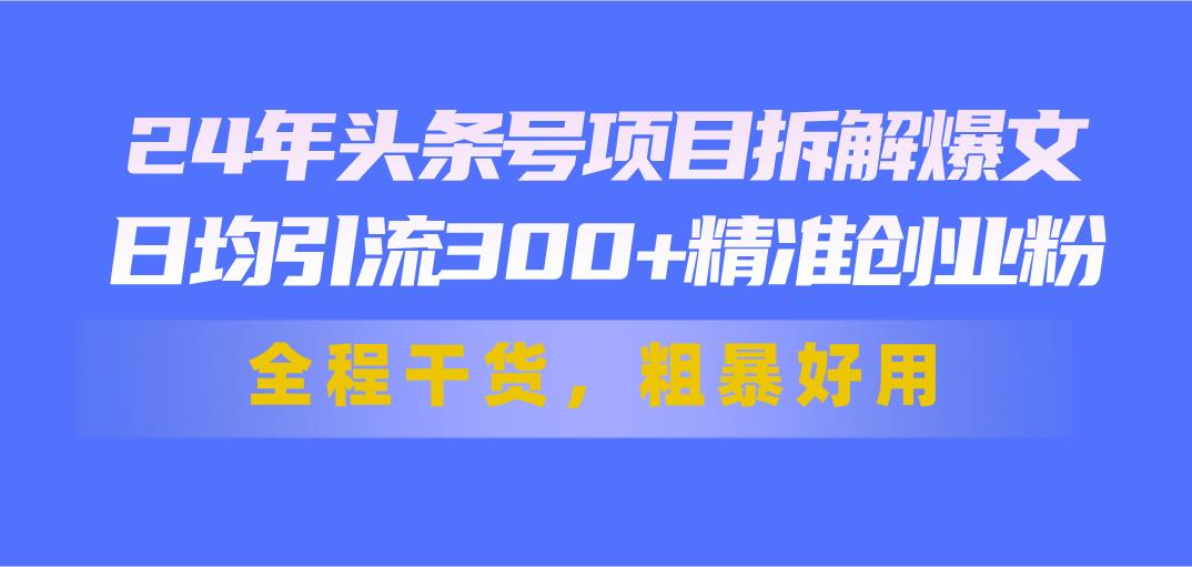 24年头条号项目拆解爆文，日均引流300+精准创业粉，全程干货，粗暴好用-搞钱日记