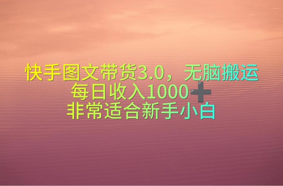 快手图文带货3.0，无脑搬运，每日收入1000＋，非常适合新手小白-搞钱日记