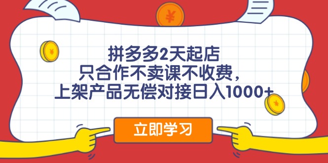 拼多多2天起店，只合作不卖课不收费，上架产品无偿对接日入1000+-搞钱日记