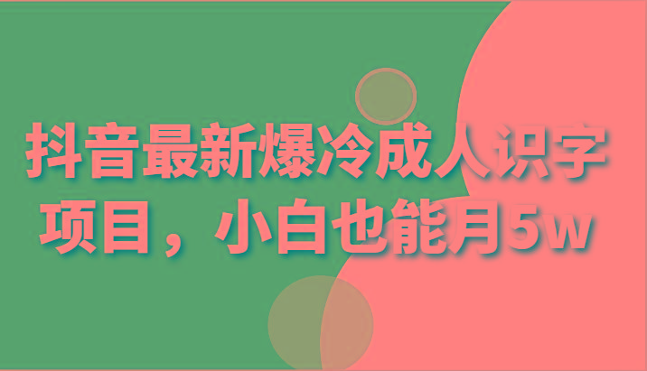 抖音最新爆冷成人识字项目，小白也能月5w-搞钱日记