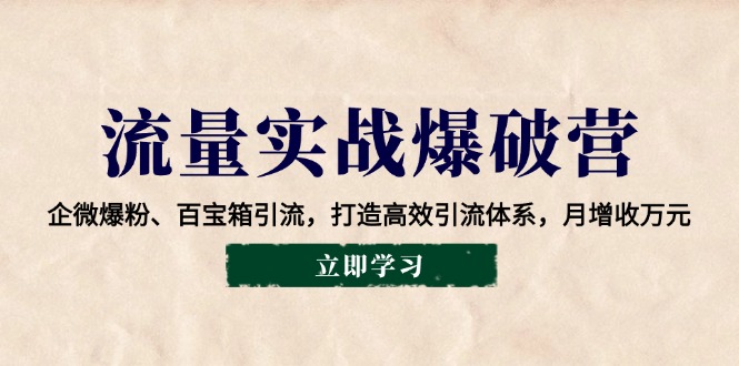 流量实战爆破营：企微爆粉、百宝箱引流，打造高效引流体系，月增收万元-搞钱日记