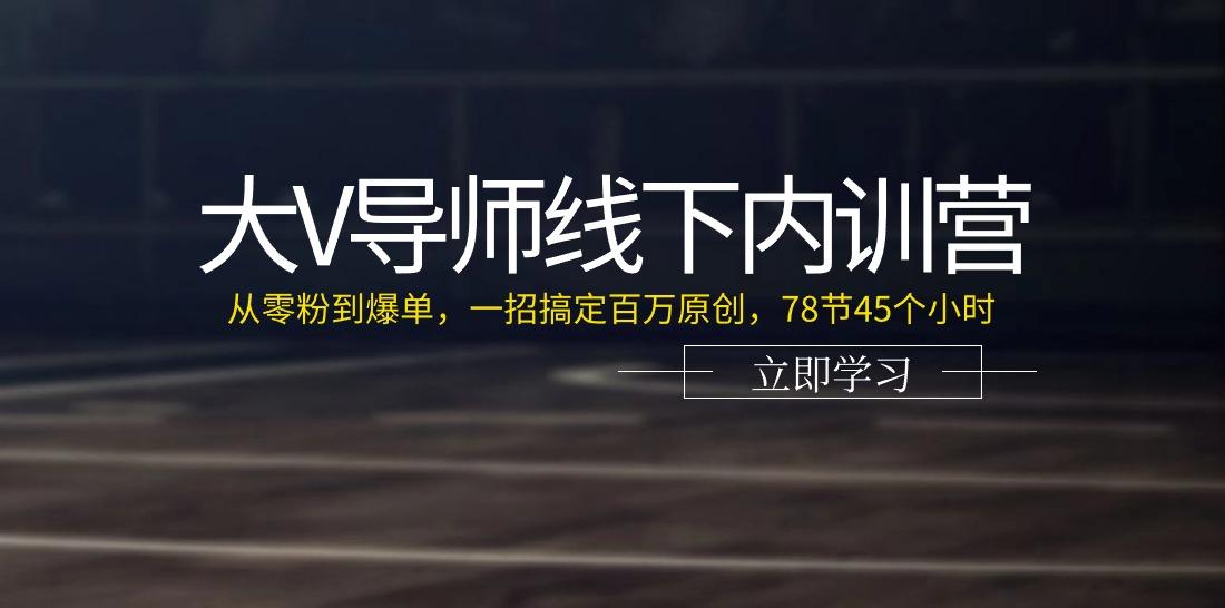 大V导师线下内训营：从零粉到爆单，一招搞定百万原创(78节45个小时)-搞钱日记