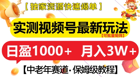 实测视频号最新玩法，中老年赛道，独家资源，月入过W+【揭秘】-搞钱日记