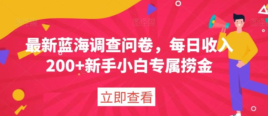 最新蓝海调查问卷，每日收入200+新手小白专属捞金-搞钱日记