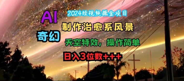 2024短视频掘金项目，AI制作治愈系风景，奇幻天空特效，操作简单，日入3位数【揭秘】-搞钱日记