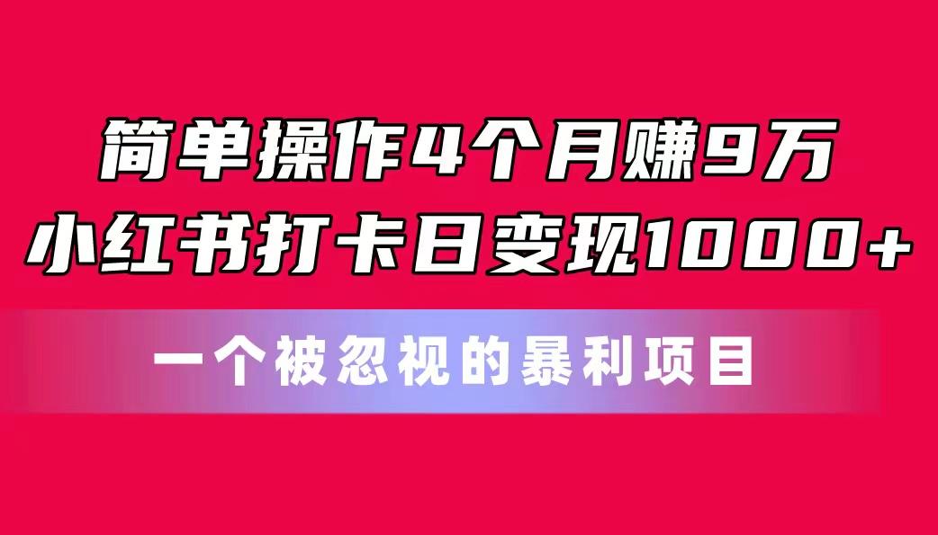 简单操作4个月赚9万！小红书打卡日变现1000+！一个被忽视的暴力项目-搞钱日记