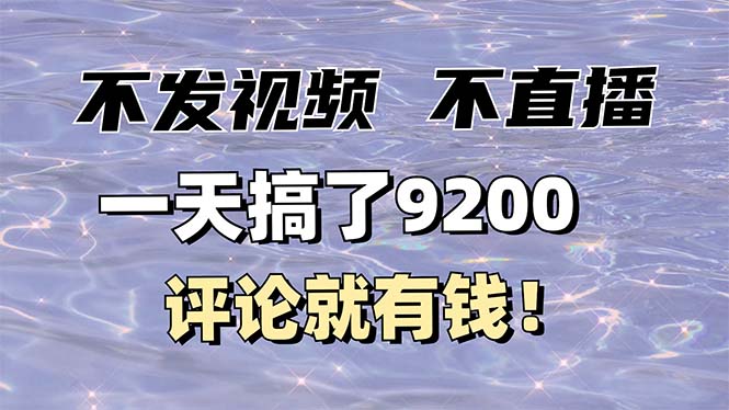 不发作品不直播，评论就有钱，一条最高10块，一天搞了9200-搞钱日记