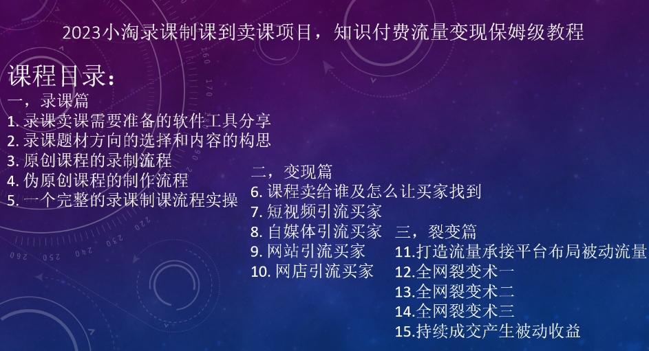 2023小淘录课制课到卖课项目，知识付费流量变现保姆级教程-搞钱日记