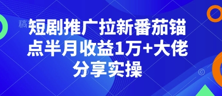 短剧推广拉新番茄锚点半月收益1万+大佬分享实操-搞钱日记