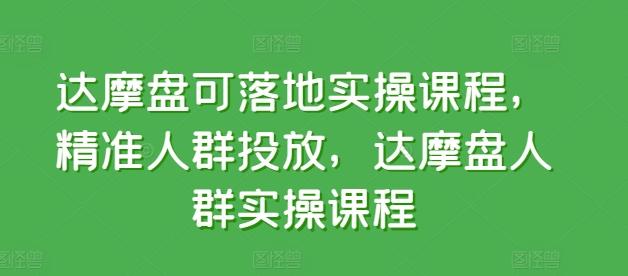 达摩盘可落地实操课程，精准人群投放，达摩盘人群实操课程-搞钱日记