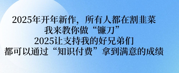 2025年开年新作，所有人都在割韭菜，我来教你做“镰刀” 2025让支持我的好兄弟们都可以通过“知识付费”拿到满意的成绩【揭秘】-搞钱日记