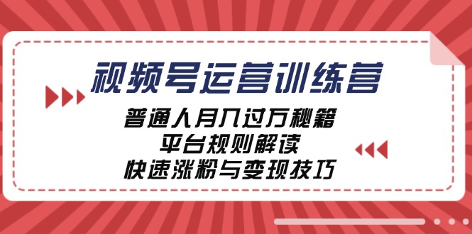 视频号运营训练营：普通人月入过万秘籍，平台规则解读，快速涨粉与变现-搞钱日记