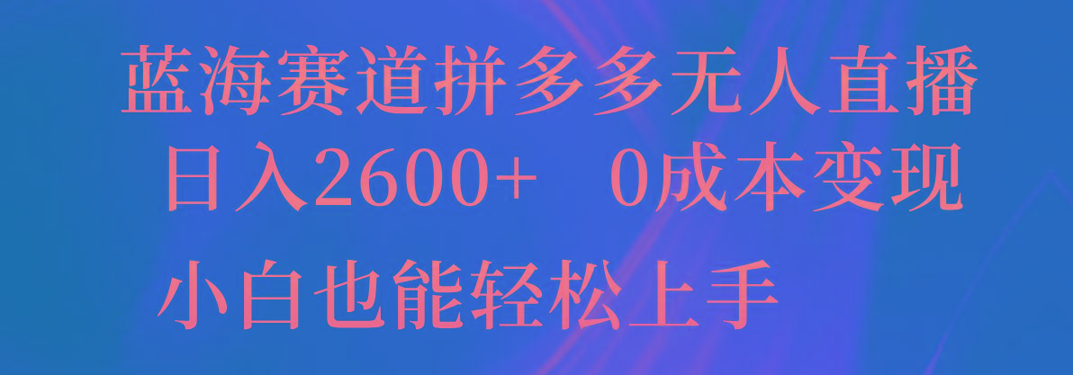 蓝海赛道拼多多无人直播，日入2600+，0成本变现，小白也能轻松上手-搞钱日记
