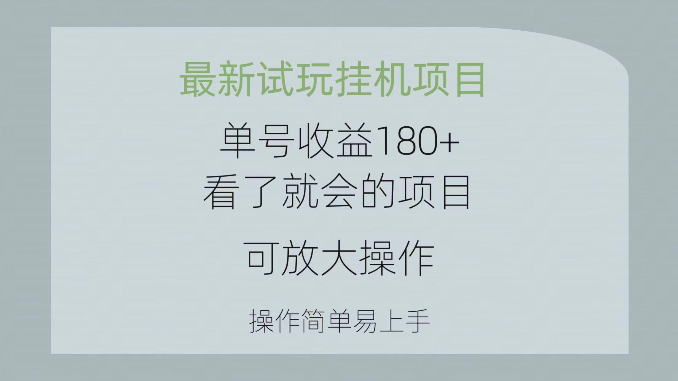 最新试玩挂机项目 单号收益180+看了就会的项目，可放大操作 操作简单易...-搞钱日记