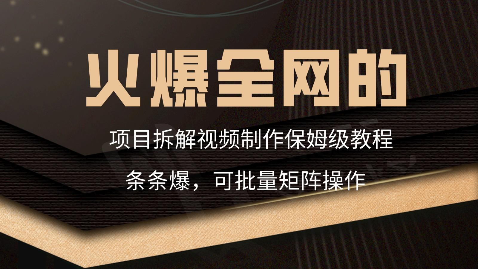 火爆全网的项目拆解类视频如何制作，条条爆，保姆级教程-搞钱日记