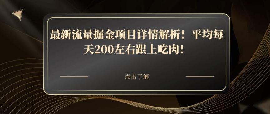 最新流量掘金项目详情解析！平均每天200左右跟上吃肉！-搞钱日记