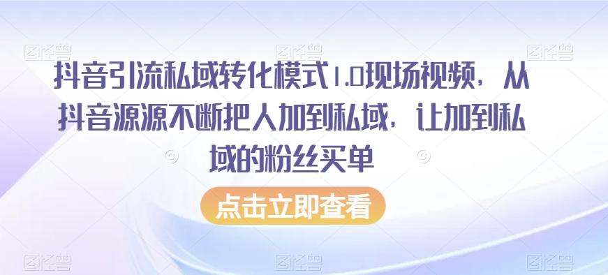 抖音引流私域转化模式1.0现场视频，从抖音源源不断把人加到私域，让加到私域的粉丝买单-搞钱日记