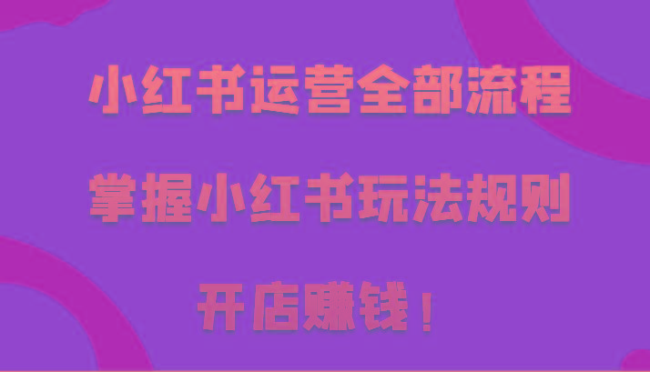 小红书运营全部流程，掌握小红书玩法规则，开店赚钱！-搞钱日记