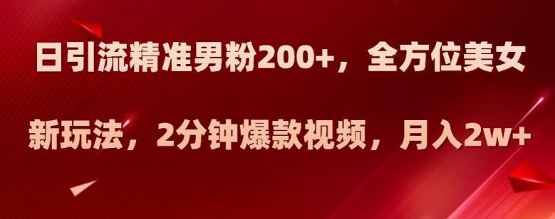 日引流精准男粉200+，全方位美女新玩法，2分钟爆款视频，月入2w+【揭秘】-搞钱日记