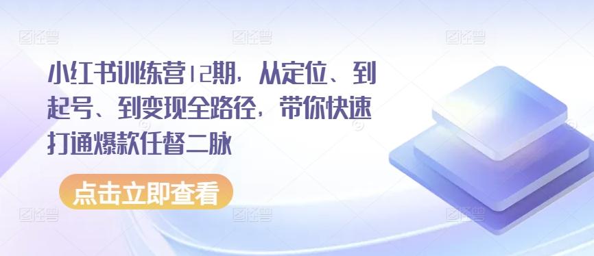 小红书训练营12期，从定位、到起号、到变现全路径，带你快速打通爆款任督二脉-搞钱日记
