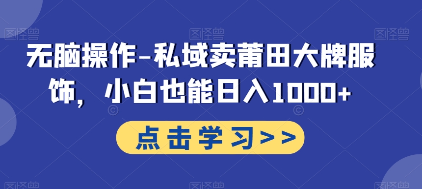 无脑操作-私域卖莆田大牌服饰，小白也能日入1000+-搞钱日记