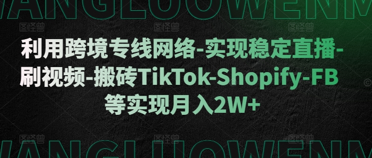 利用跨境专线网络-实现稳定直播-刷视频-搬砖TikTok-Shopify-FB等实现月入2W+【揭秘】-搞钱日记