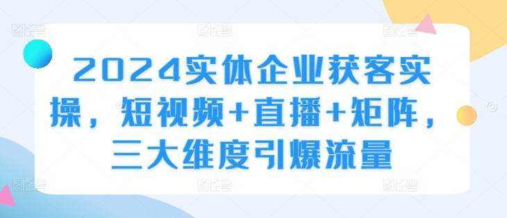 2024实体企业获客实操，短视频+直播+矩阵，三大维度引爆流量-搞钱日记