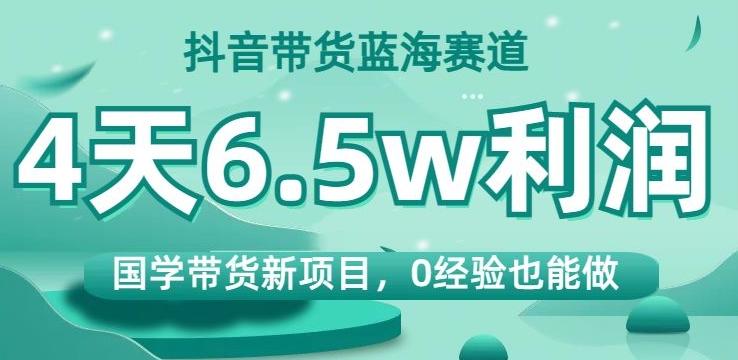 抖音带货蓝海赛道，国学带货新项目，0经验也能做，4天6.5w利润【揭秘】-搞钱日记