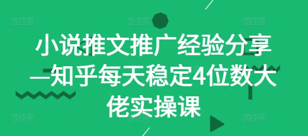 小说推文推广经验分享—知乎每天稳定4位数大佬实操课-搞钱日记