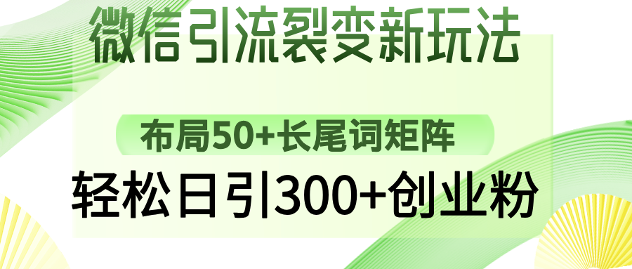 微信引流裂变新玩法：布局50+长尾词矩阵，轻松日引300+创业粉-搞钱日记