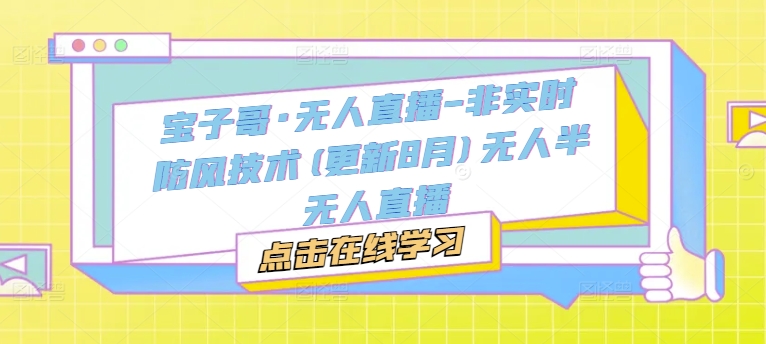 宝子哥·无人直播-非实时防风技术(更新8月)无人半无人直播-搞钱日记