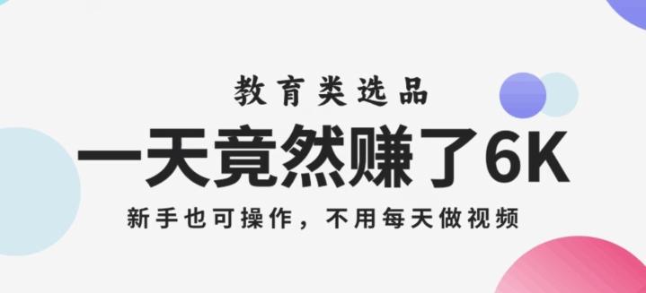 一天竟然赚了6000多，教育类选品，新手也可操作，更不用每天做短视频【揭秘】-搞钱日记