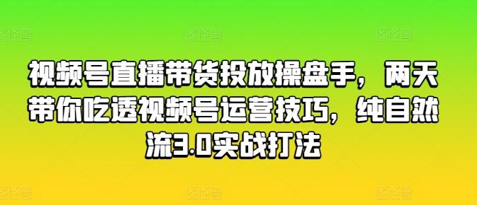 视频号直播带货投放操盘手，两天带你吃透视频号运营技巧，纯自然流3.0实战打法-搞钱日记