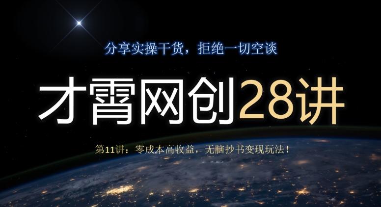 才霄网创28讲第11讲：零成本高收益，无脑抄书变现玩法！-搞钱日记