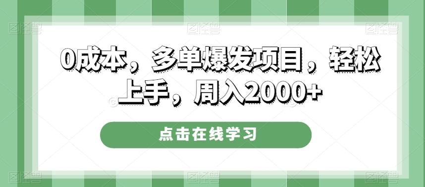 0成本，多单爆发项目，轻松上手，周入2000+-搞钱日记