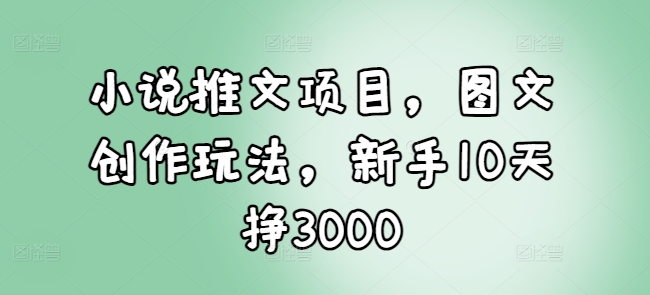 小说推文项目，图文创作玩法，新手10天挣3000-搞钱日记