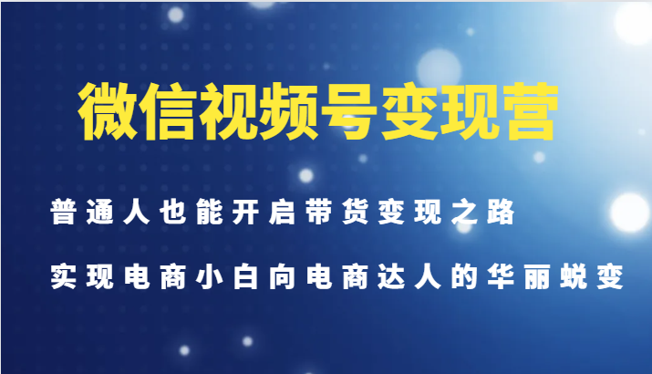 微信视频号变现营-普通人也能开启带货变现之路，实现电商小白向电商达人的华丽蜕变-搞钱日记