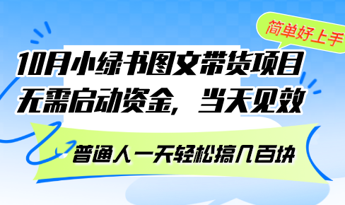 10月份小绿书图文带货项目 无需启动资金 当天见效 普通人一天轻松搞几百块-搞钱日记
