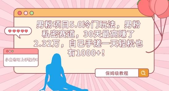 男粉项目5.0冷门玩法，男粉私密赛道，30天最高赚了2.32万，自己手搓一天轻松也有1000+【揭秘】-搞钱日记