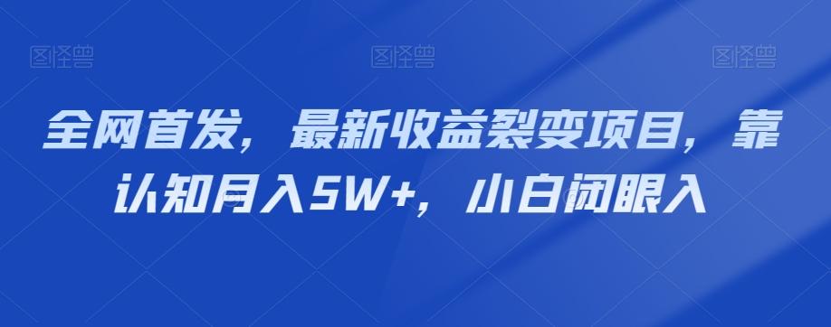 全网首发，最新收益裂变项目，靠认知月入5W+，小白闭眼入-搞钱日记