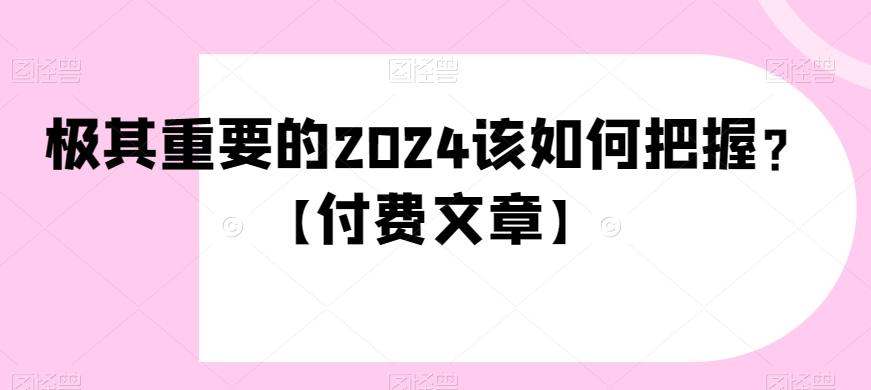 极其重要的2024该如何把握？【付费文章】-搞钱日记