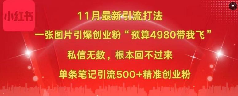 小红书11月最新图片打粉，一张图片引爆创业粉，“预算4980带我飞”，单条引流500+精准创业粉-搞钱日记