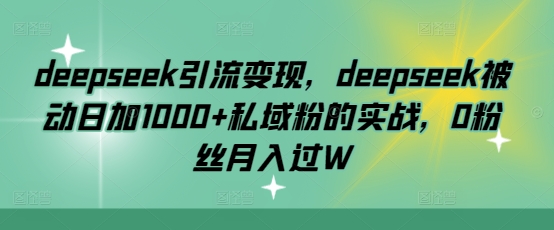 deepseek引流变现，deepseek被动日加1000+私域粉的实战，0粉丝月入过W-搞钱日记