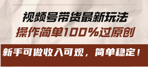视频号带货最新玩法，操作简单100%过原创，新手可做收入可观，简单稳定！-搞钱日记