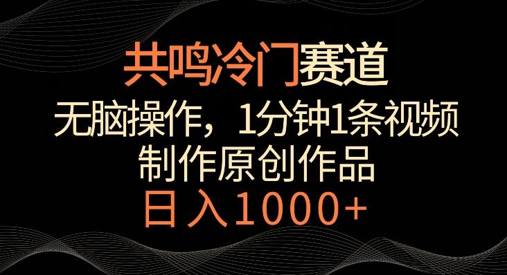 共鸣冷门赛道，无脑操作，一分钟一条视频，日入1000+【揭秘】-搞钱日记