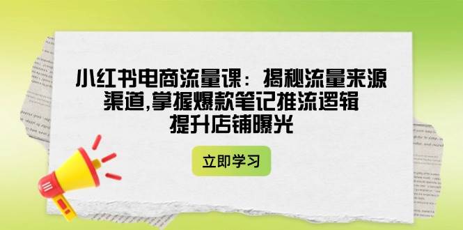 小红书电商流量课：揭秘流量来源渠道,掌握爆款笔记推流逻辑,提升店铺曝光-搞钱日记