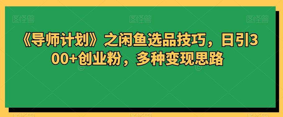 《导师计划》之闲鱼选品技巧，日引300+创业粉，多种变现思路-搞钱日记