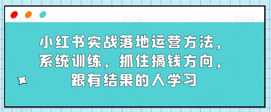 小红书实战落地运营方法，系统训练，抓住搞钱方向，跟有结果的人学习-搞钱日记