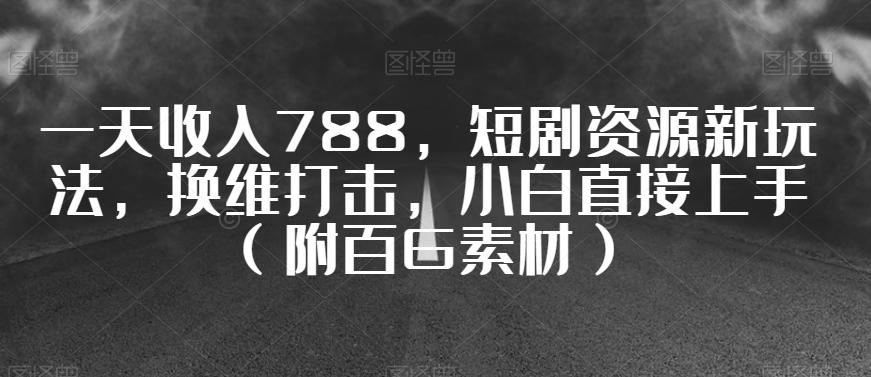一天收入788，短剧资源新玩法，换维打击，小白直接上手（附百G素材）【揭秘】-搞钱日记
